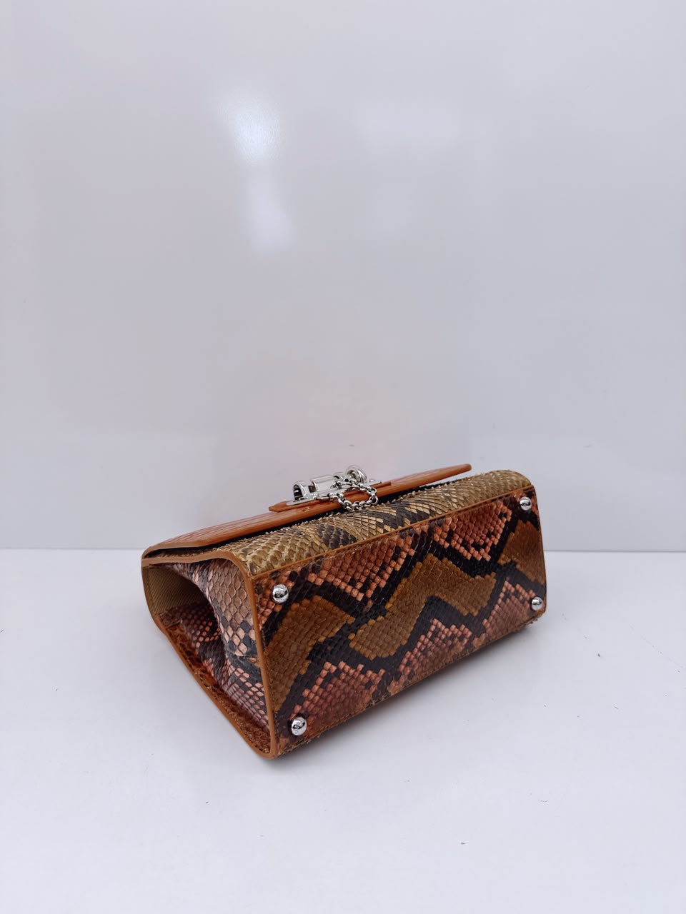 BICOLOR CROCODILE AND SNAKESKIN LEATHER MISS MONICA FLAP BAG
