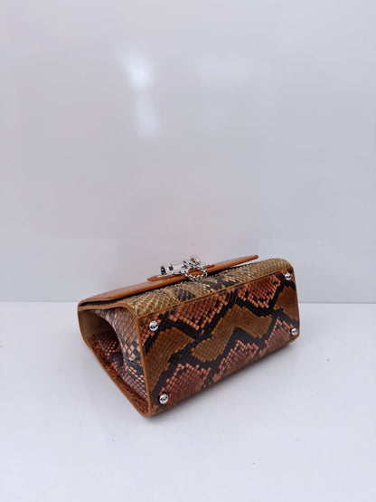 BICOLOR CROCODILE AND SNAKESKIN LEATHER MISS MONICA FLAP BAG