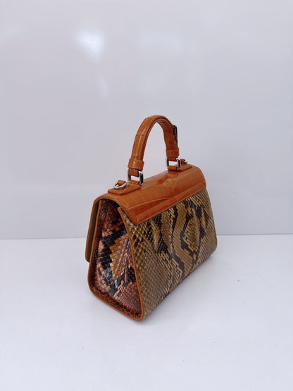 BICOLOR CROCODILE AND SNAKESKIN LEATHER MISS MONICA FLAP BAG