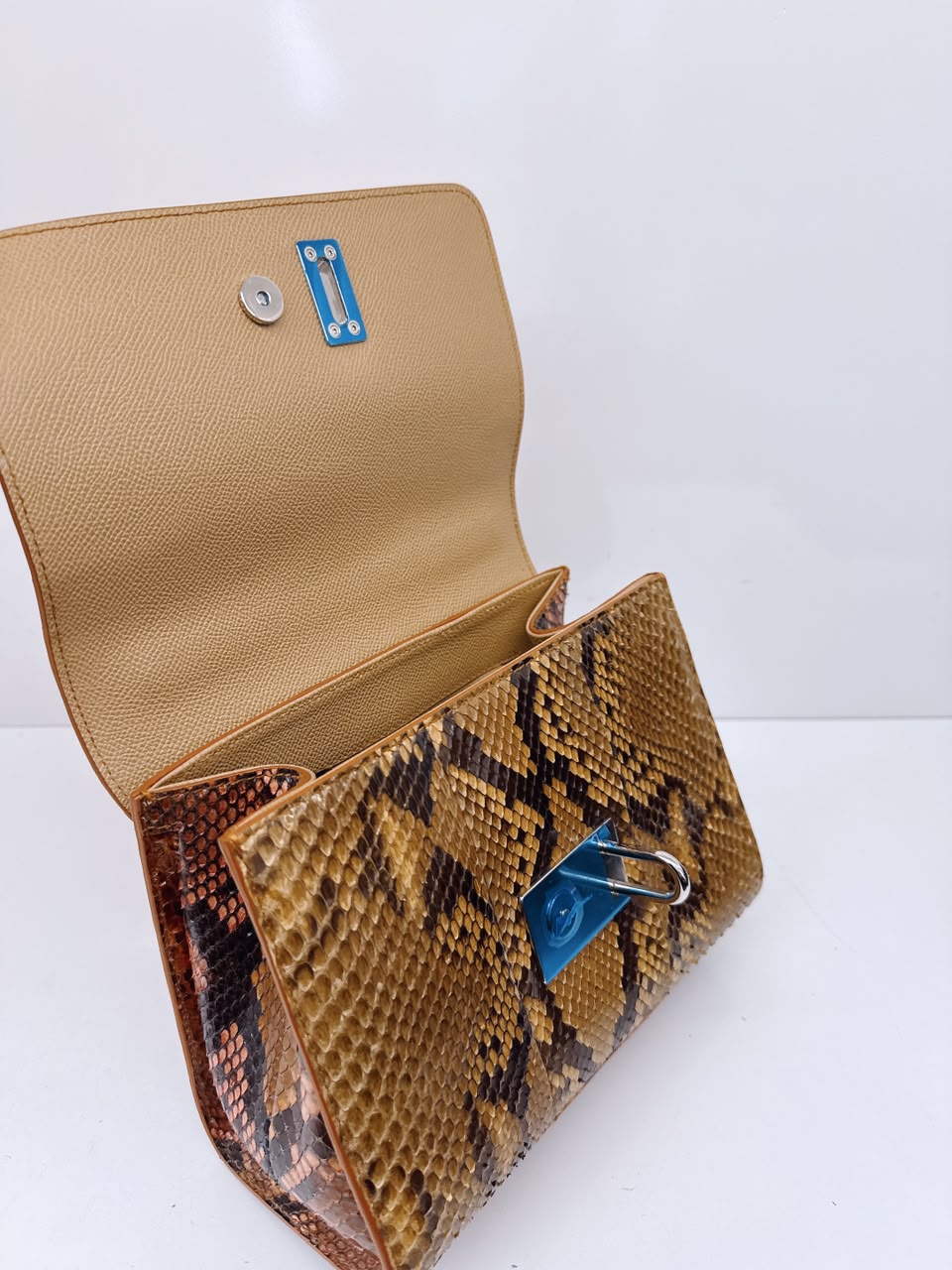 BICOLOR CROCODILE AND SNAKESKIN LEATHER MISS MONICA FLAP BAG
