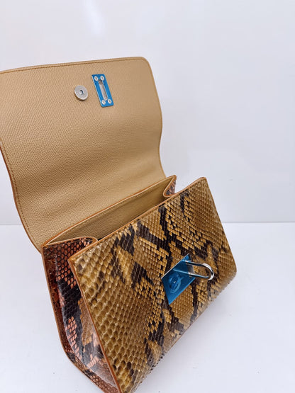 BICOLOR CROCODILE AND SNAKESKIN LEATHER MISS MONICA FLAP BAG