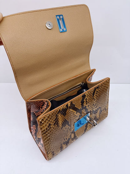 BICOLOR CROCODILE AND SNAKESKIN LEATHER MISS MONICA FLAP BAG