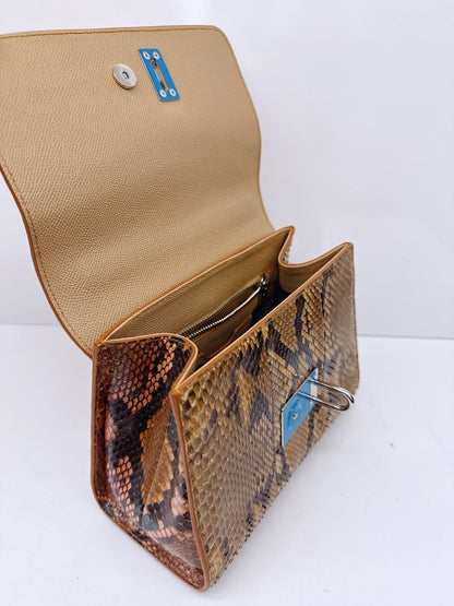 BICOLOR CROCODILE AND SNAKESKIN LEATHER MISS MONICA FLAP BAG