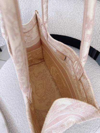 PINK/WHITE EMBROIDERED CANVAS TOILE DE JOUY MEDIUM BOOK TOTE