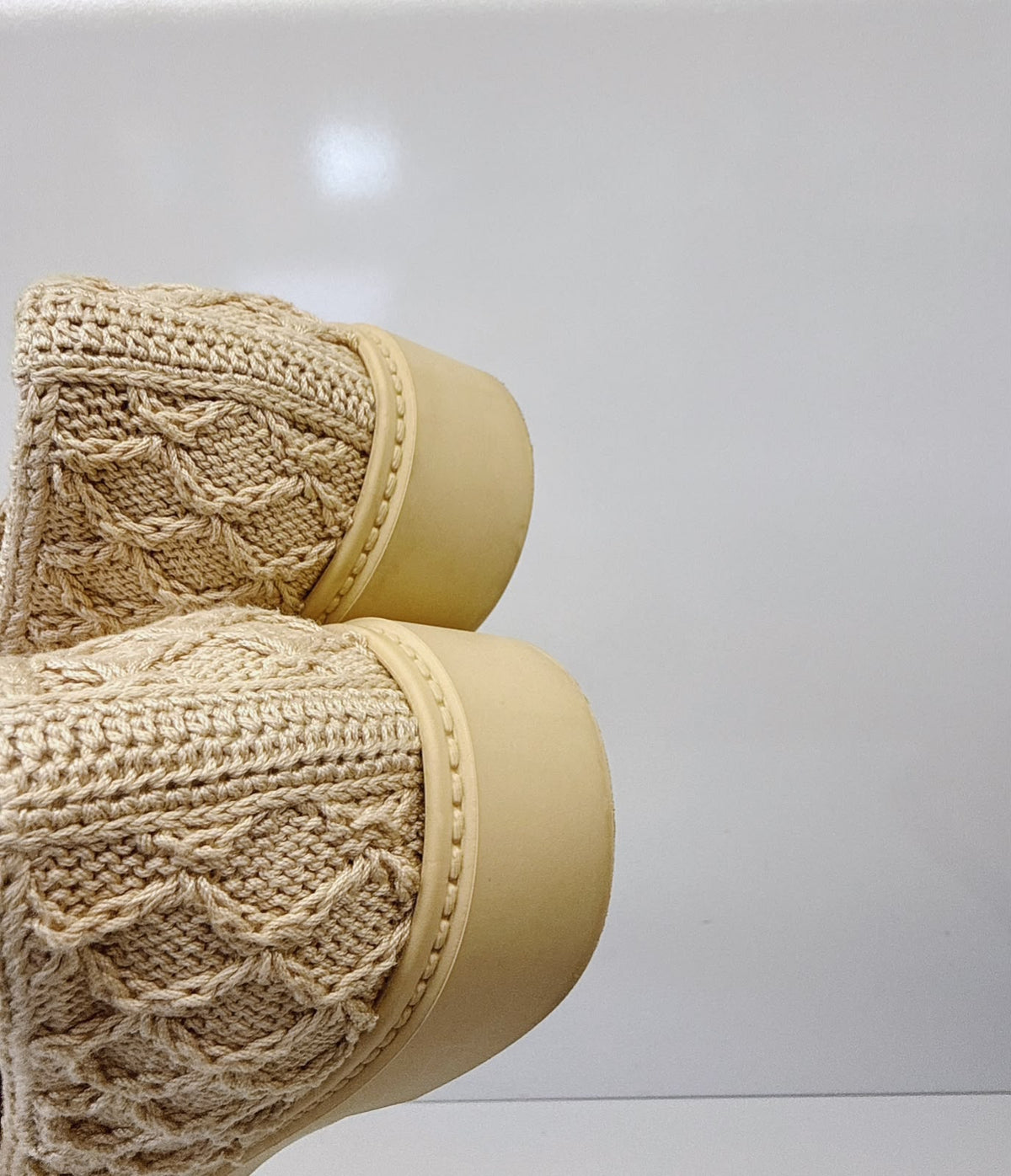 BEIGE KNIT QUILTED TEXTURED CC TURNLOCK LOAFERS 36C