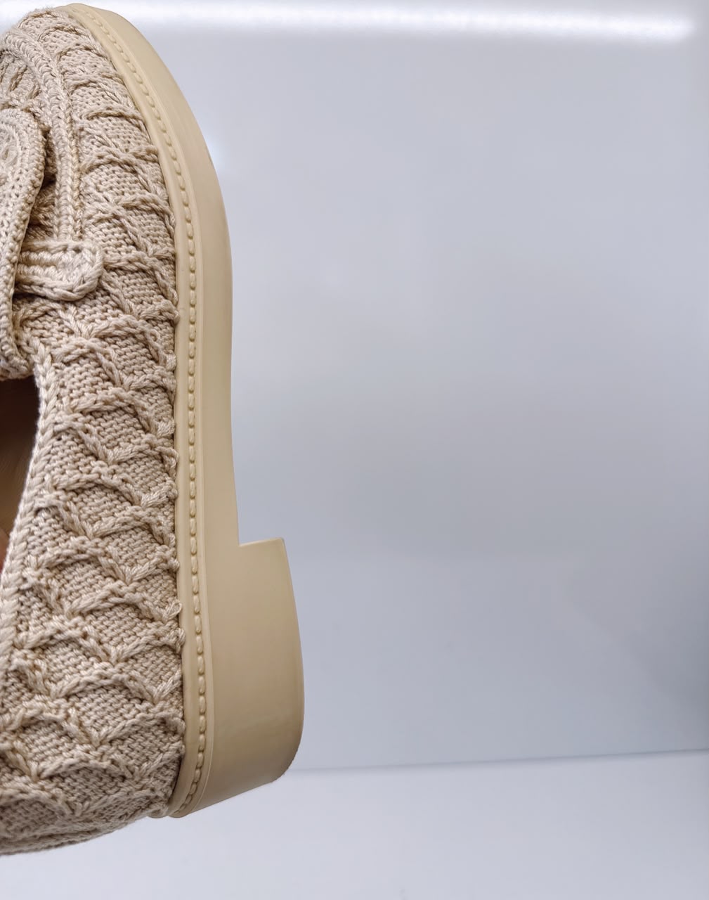 BEIGE KNIT QUILTED TEXTURED CC TURNLOCK LOAFERS 36C