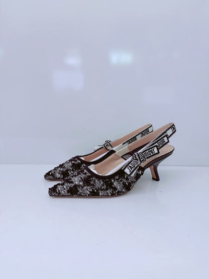 BLACK WHITE TWEED JADIOR SLINGBACK PUMPS 38
