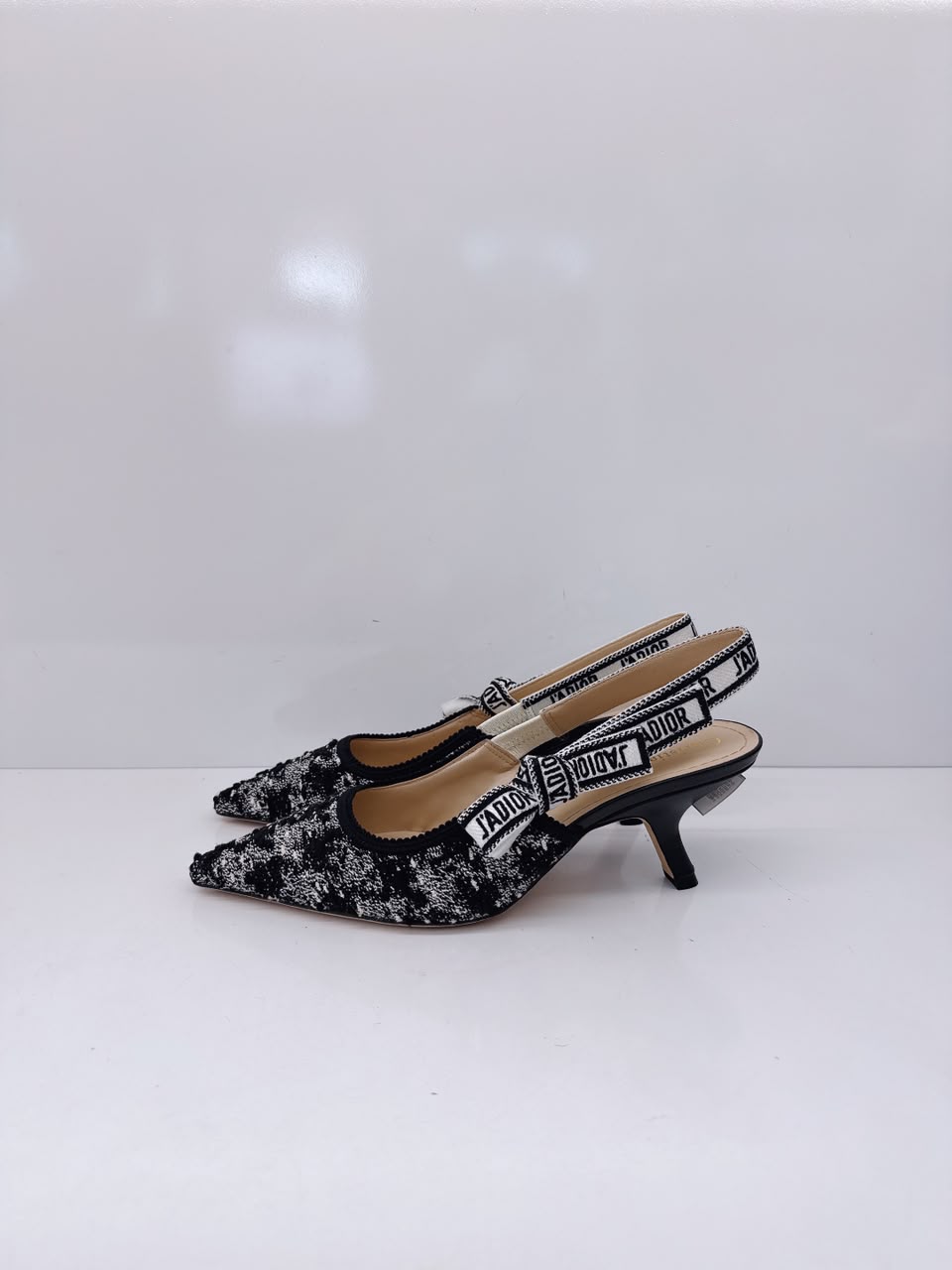 BLACK WHITE TWEED JADIOR SLINGBACK PUMPS 38