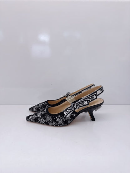 BLACK WHITE TWEED JADIOR SLINGBACK PUMPS 38