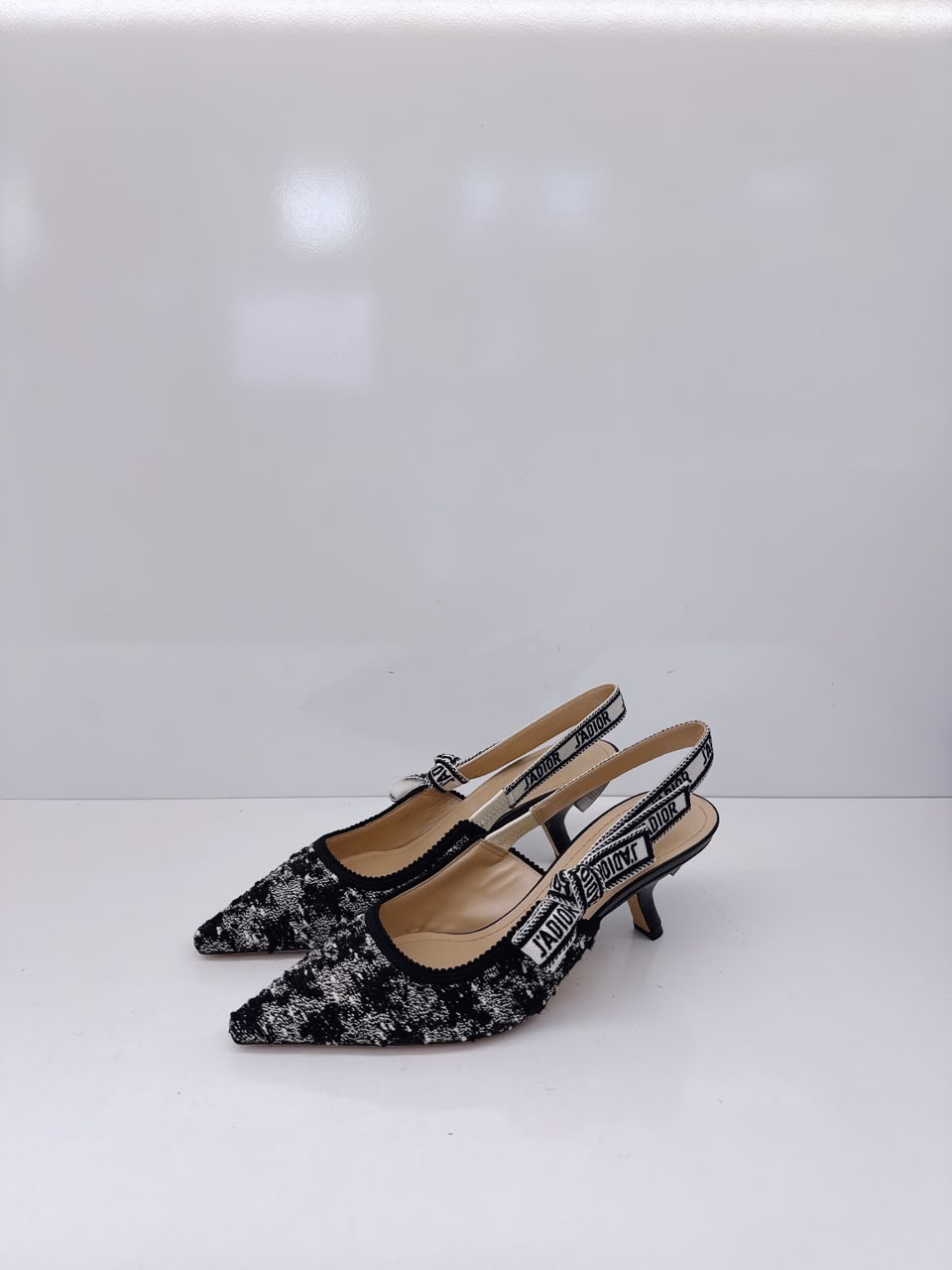 BLACK WHITE TWEED JADIOR SLINGBACK PUMPS 38