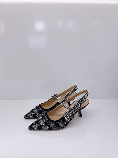BLACK WHITE TWEED JADIOR SLINGBACK PUMPS 38