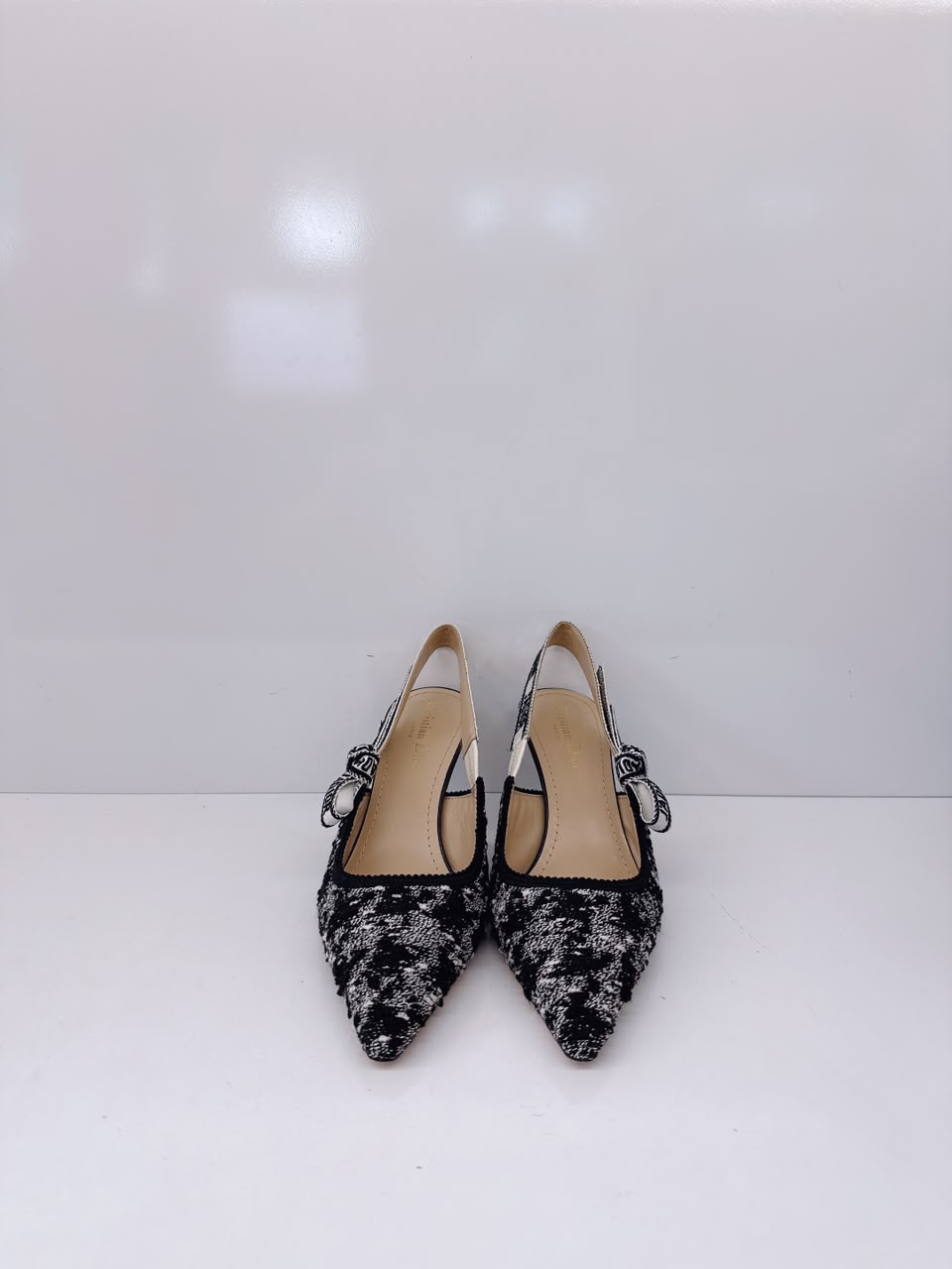 BLACK WHITE TWEED JADIOR SLINGBACK PUMPS 38