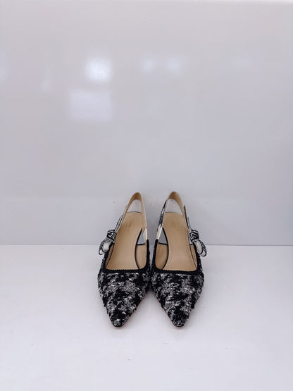 BLACK WHITE TWEED JADIOR SLINGBACK PUMPS 38
