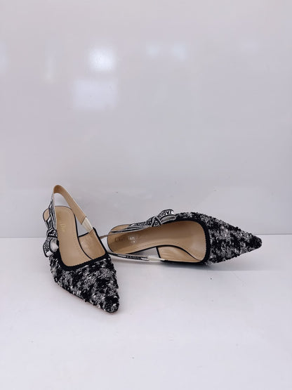 BLACK WHITE TWEED JADIOR SLINGBACK PUMPS 38