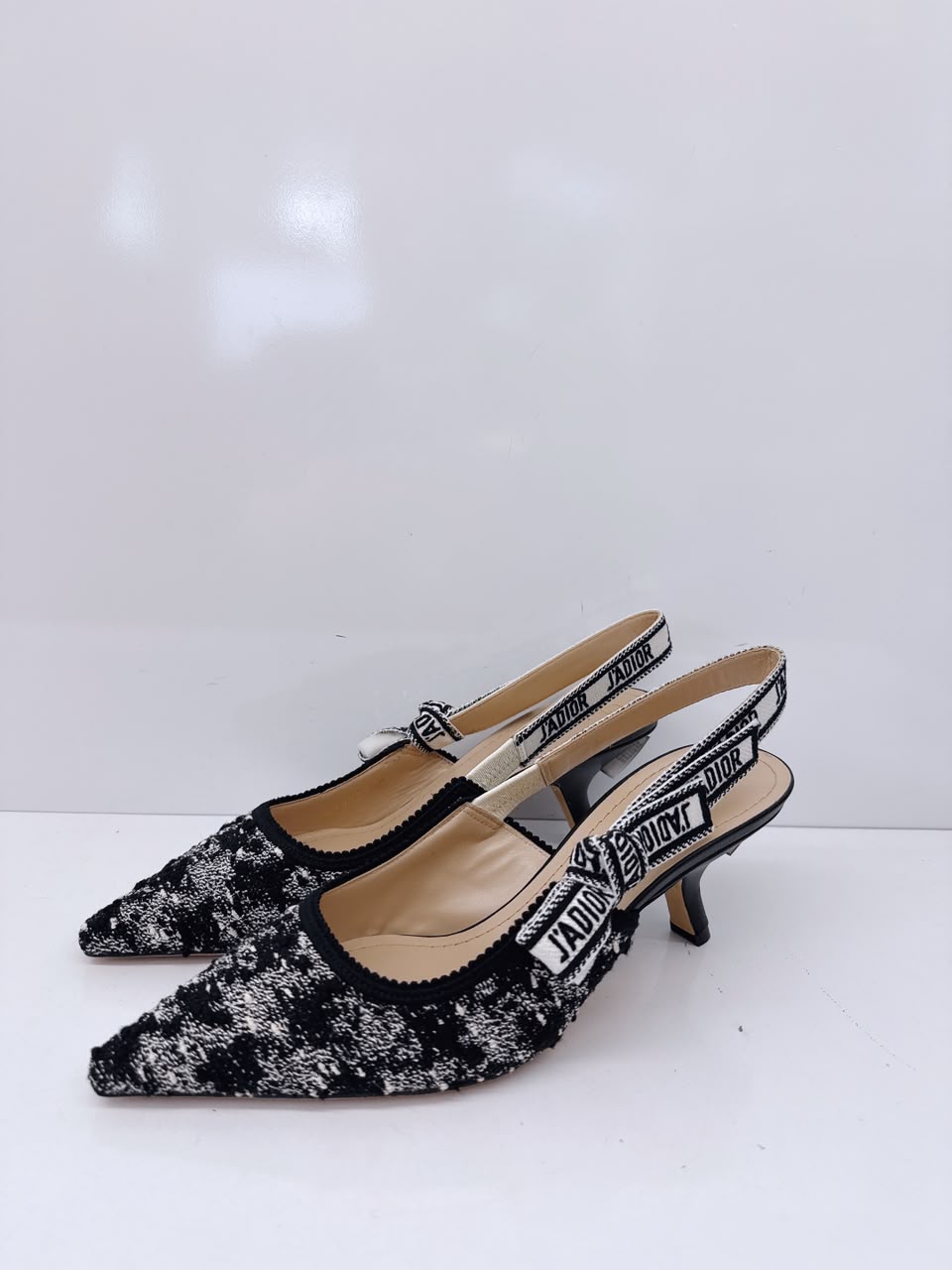 BLACK WHITE TWEED JADIOR SLINGBACK PUMPS 38