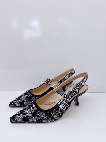BLACK WHITE TWEED JADIOR SLINGBACK PUMPS 38