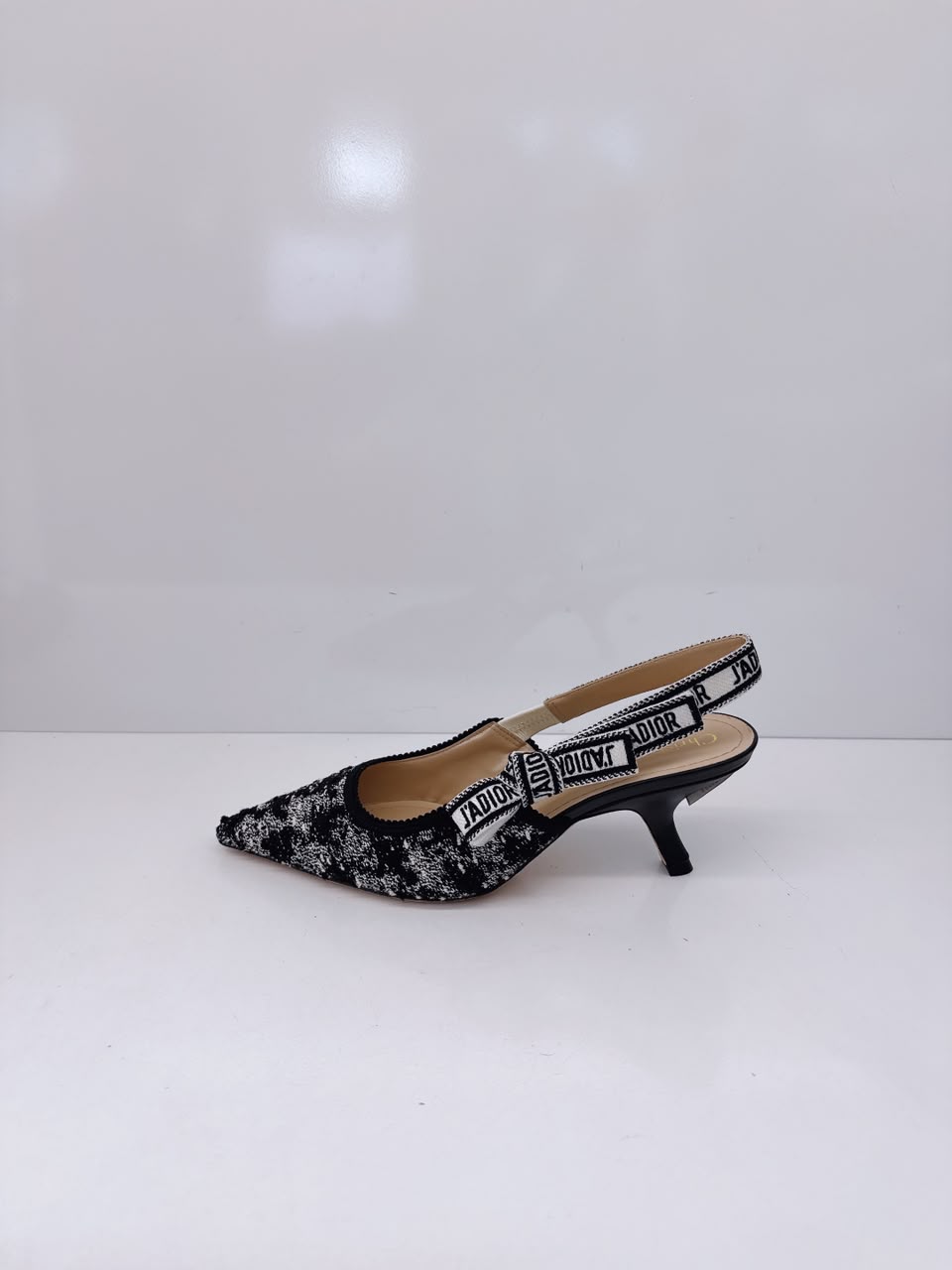BLACK WHITE TWEED JADIOR SLINGBACK PUMPS 38