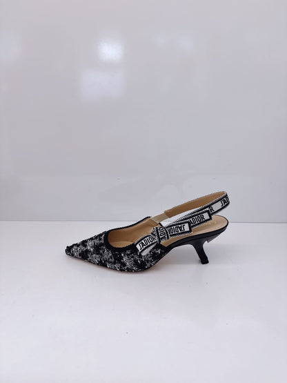 BLACK WHITE TWEED JADIOR SLINGBACK PUMPS 38