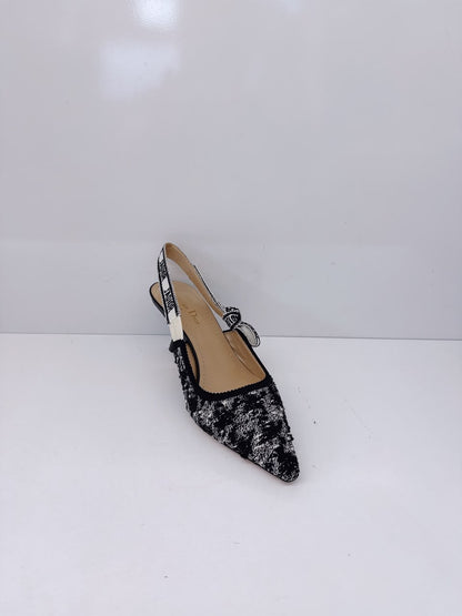 BLACK WHITE TWEED JADIOR SLINGBACK PUMPS 38