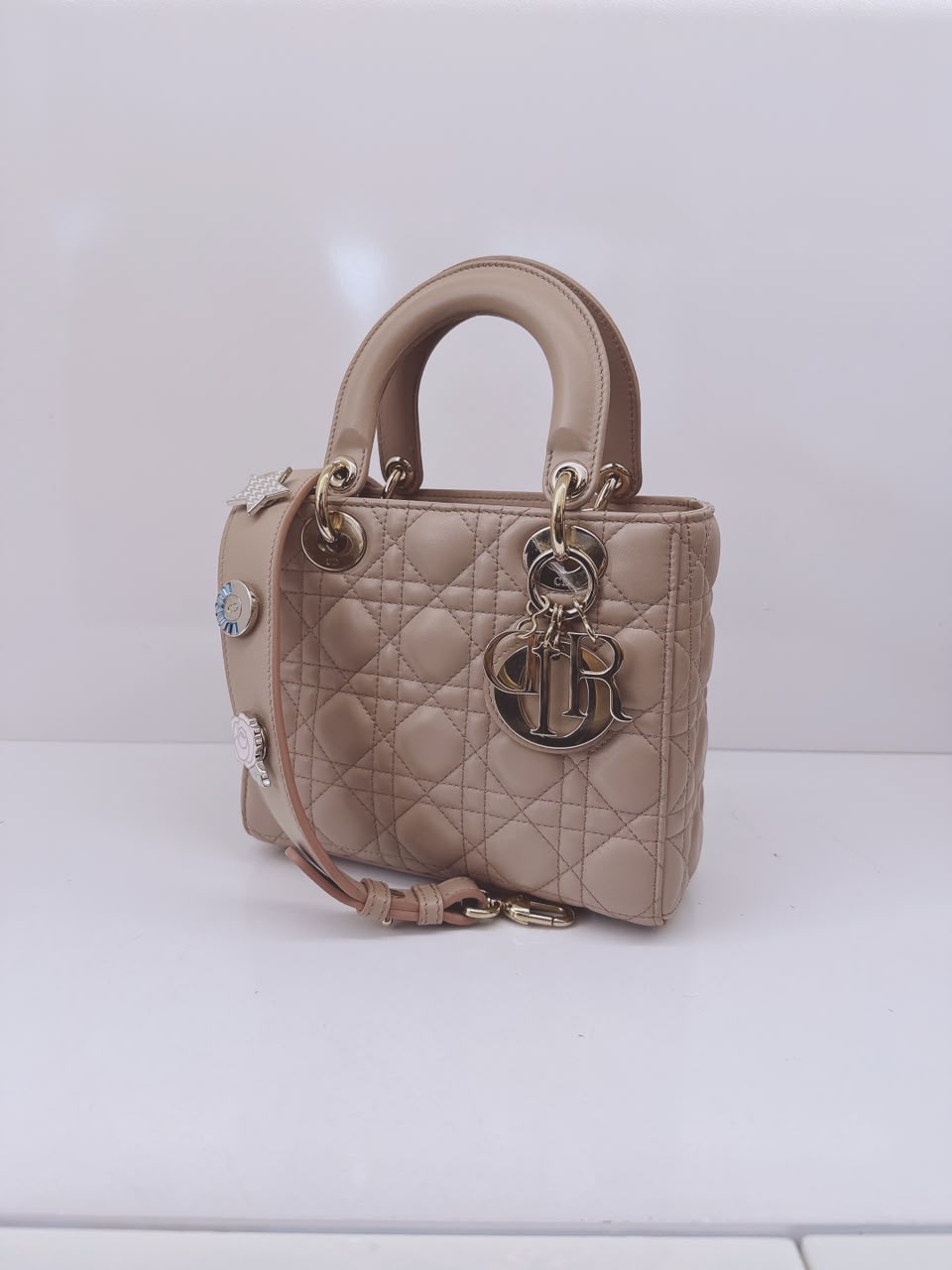 NUDE PINK CALFSKIN CANNAGE SMALL MY ABCDIOR LADY DIOR HANDBAG