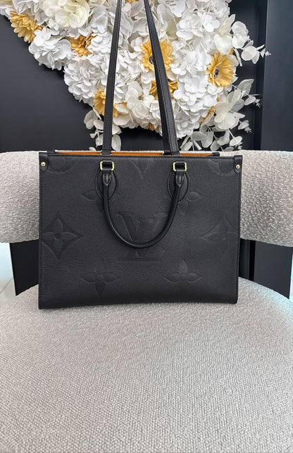 BLACK MONOGRAM EMPREINTE LEATHER ONTHEGO MM TOTE BAG