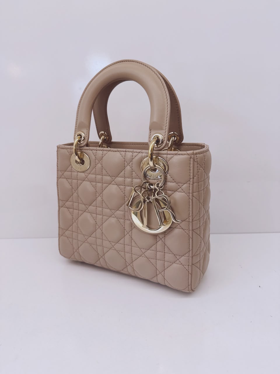 NUDE PINK CALFSKIN CANNAGE SMALL MY ABCDIOR LADY DIOR HANDBAG
