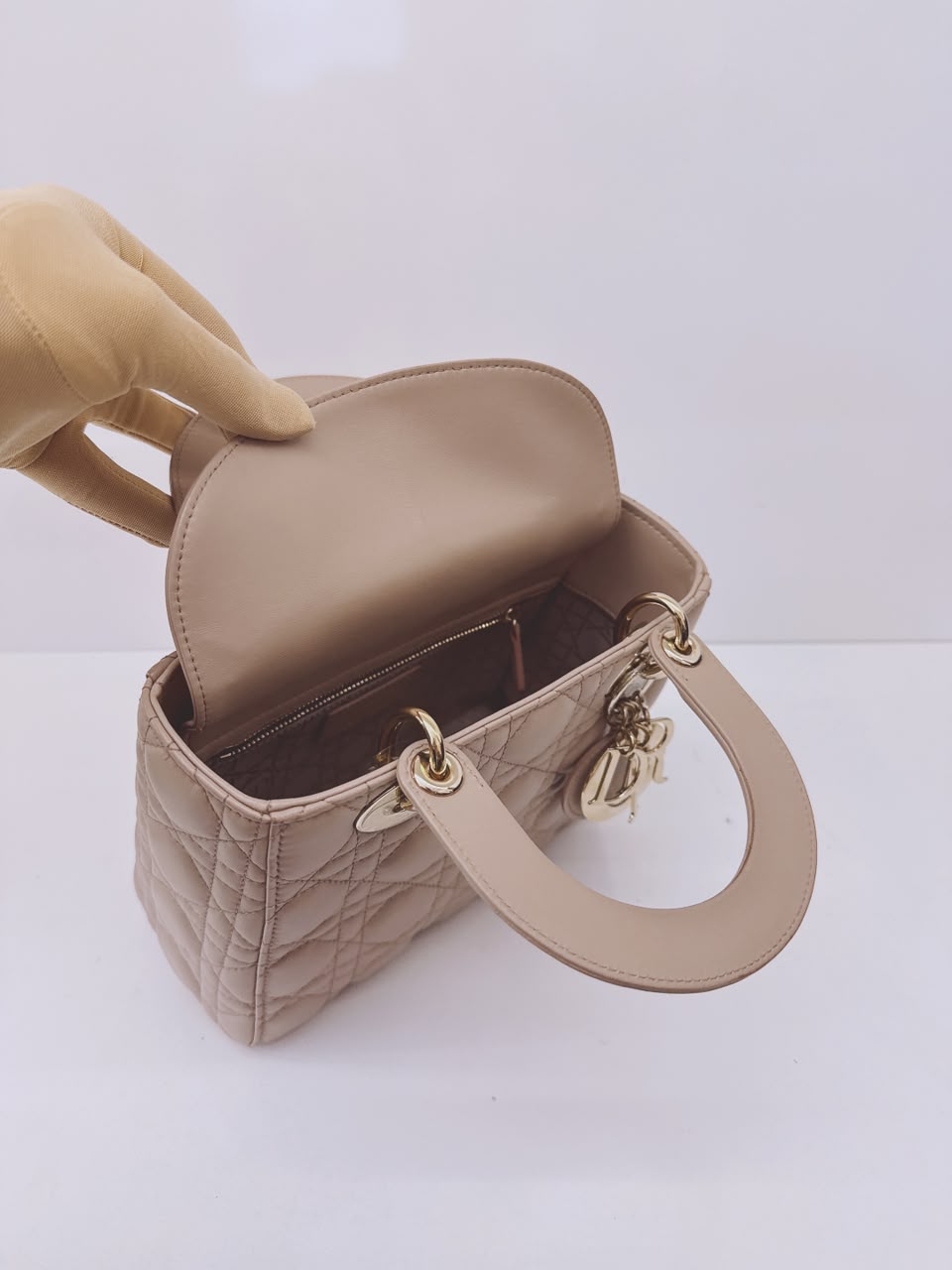 NUDE PINK CALFSKIN CANNAGE SMALL MY ABCDIOR LADY DIOR HANDBAG