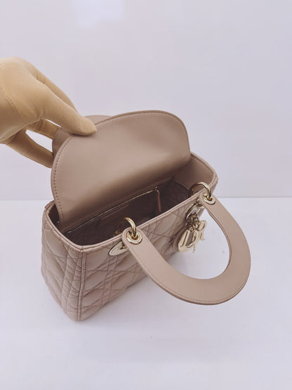 NUDE PINK CALFSKIN CANNAGE SMALL MY ABCDIOR LADY DIOR HANDBAG