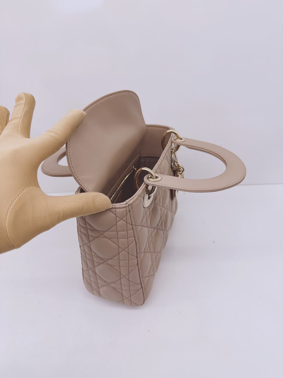 NUDE PINK CALFSKIN CANNAGE SMALL MY ABCDIOR LADY DIOR HANDBAG