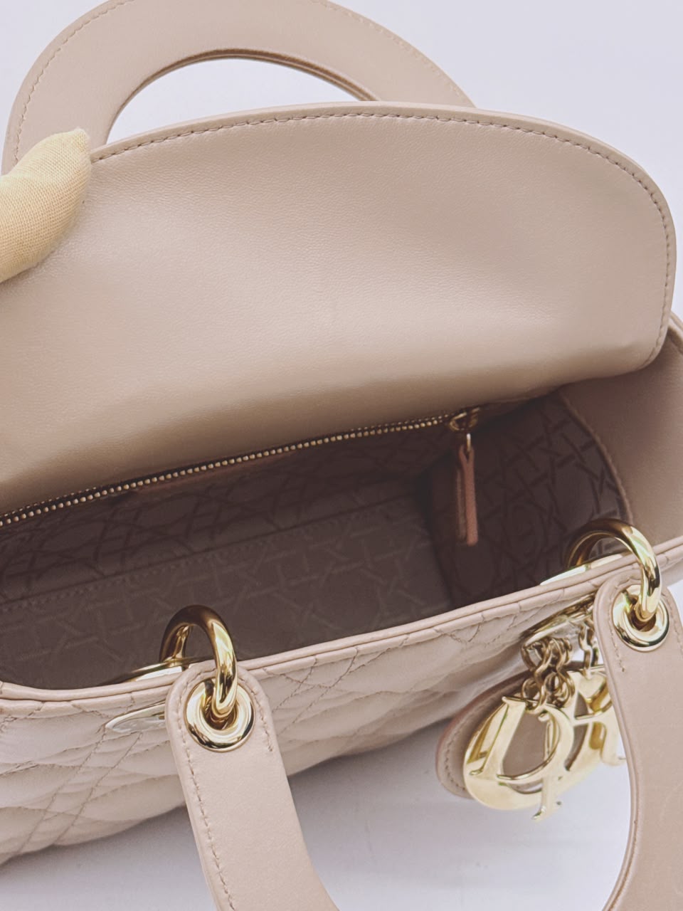 NUDE PINK CALFSKIN CANNAGE SMALL MY ABCDIOR LADY DIOR HANDBAG
