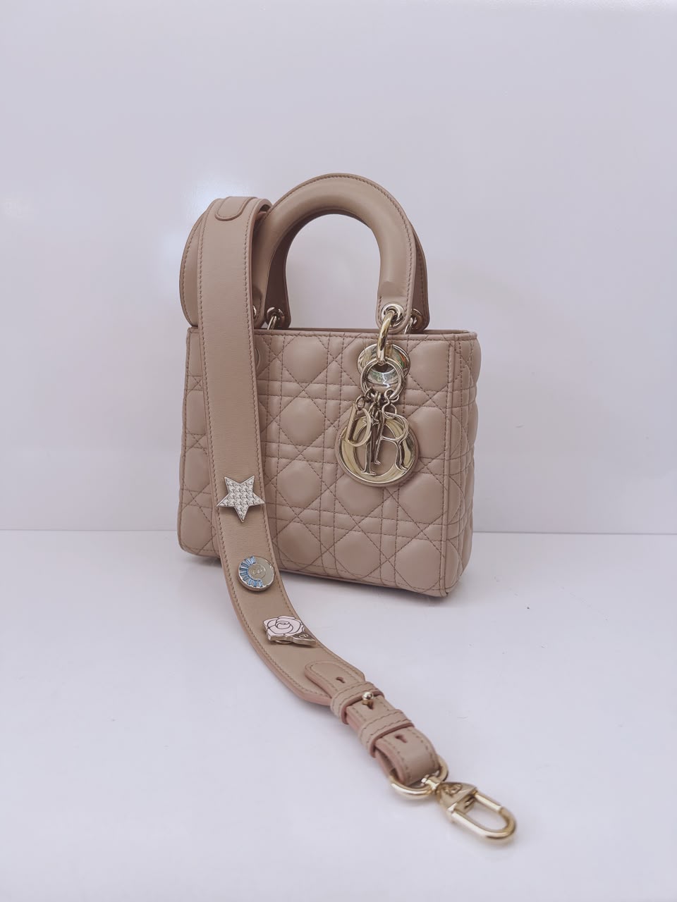 NUDE PINK CALFSKIN CANNAGE SMALL MY ABCDIOR LADY DIOR HANDBAG