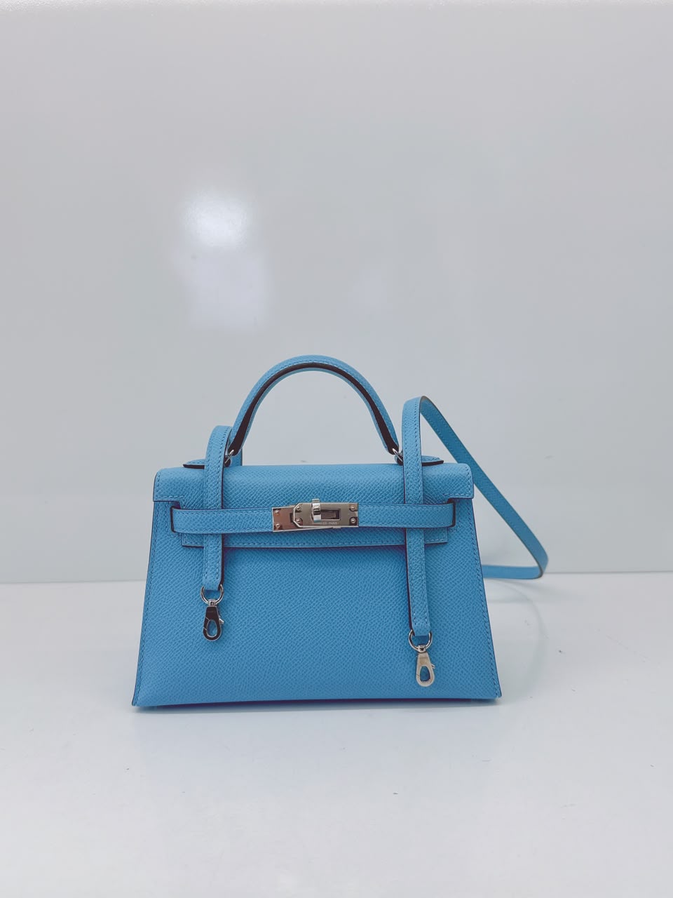 BLEU CELESTE MINI KELLY SELLIER 20 EPSOM LEATHER PALLADIUM HARDWARE
