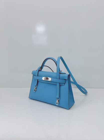 BLEU CELESTE MINI KELLY SELLIER 20 EPSOM LEATHER PALLADIUM HARDWARE