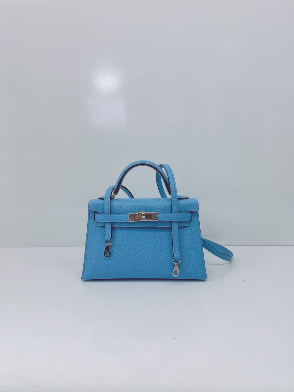 BLEU CELESTE MINI KELLY SELLIER 20 EPSOM LEATHER PALLADIUM HARDWARE