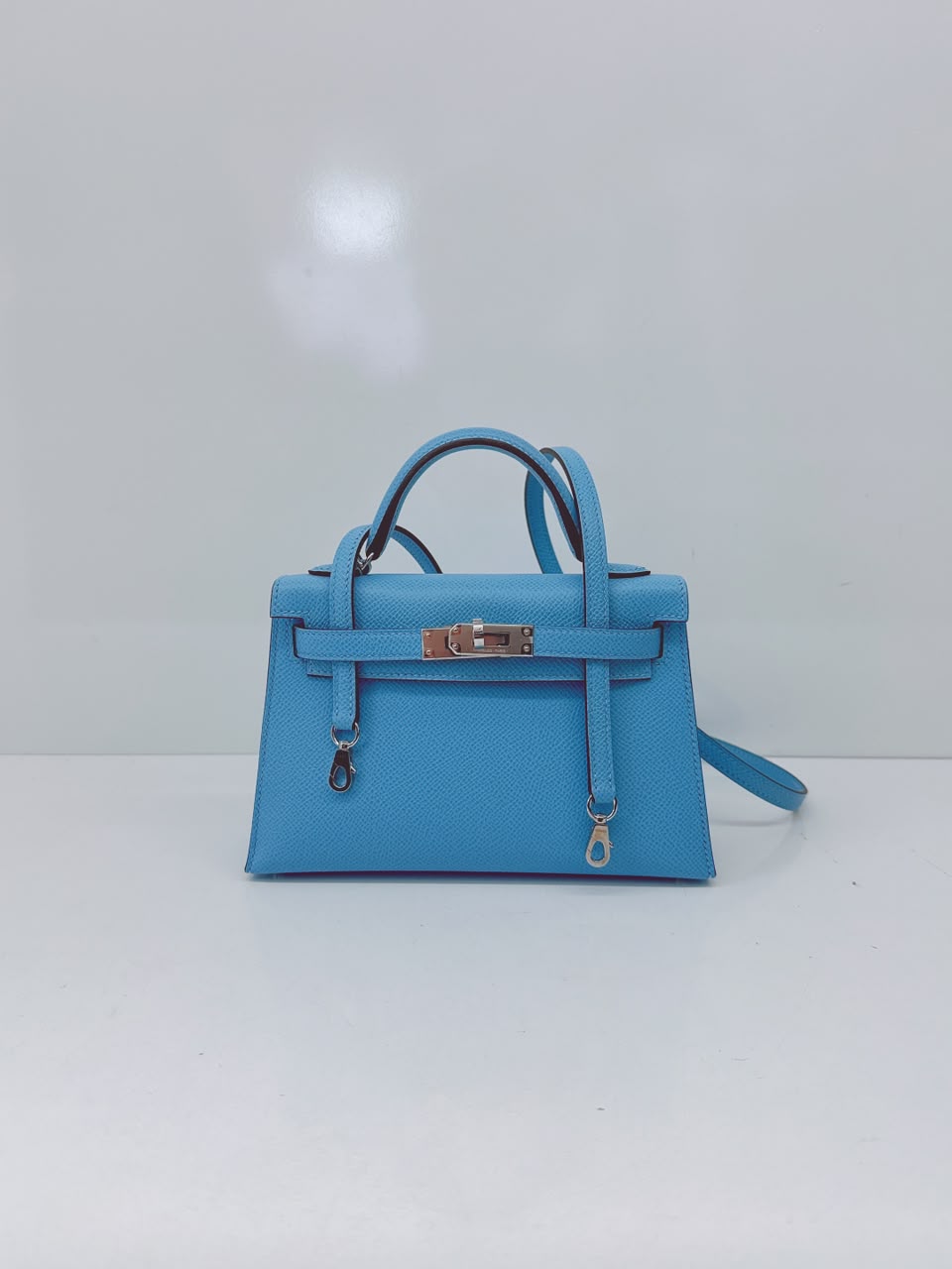 BLEU CELESTE MINI KELLY SELLIER 20 EPSOM LEATHER PALLADIUM HARDWARE