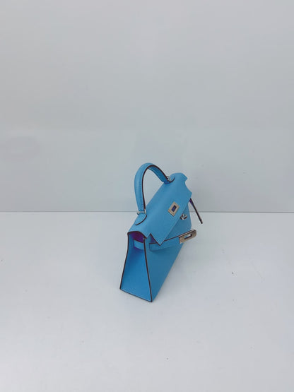 BLEU CELESTE MINI KELLY SELLIER 20 EPSOM LEATHER PALLADIUM HARDWARE