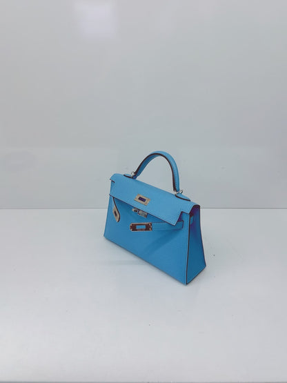 BLEU CELESTE MINI KELLY SELLIER 20 EPSOM LEATHER PALLADIUM HARDWARE