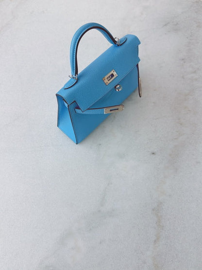 BLEU CELESTE MINI KELLY SELLIER 20 EPSOM LEATHER PALLADIUM HARDWARE