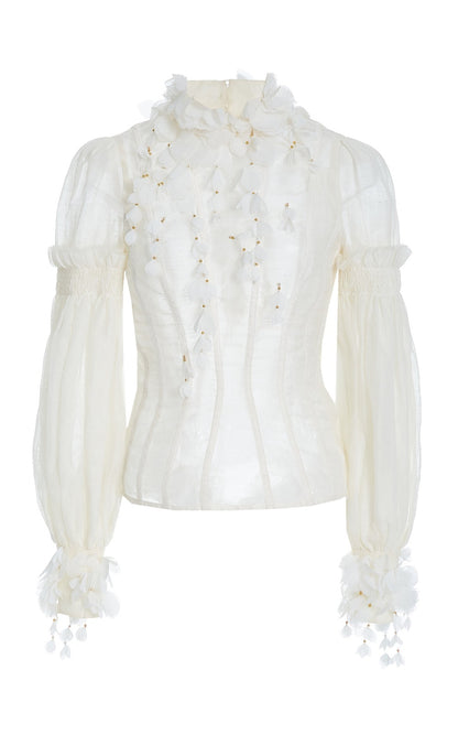 WHITE POSTCARD MACRAME-LACE EMBROIDED-VIOLE TOP 0