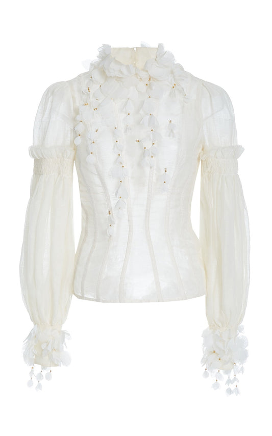 WHITE POSTCARD MACRAME-LACE EMBROIDED-VIOLE TOP 0