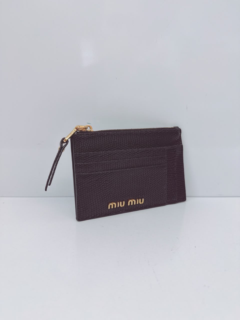 BLACK LIZARD EMBOSSED LEATHER MADRAS CARD HOLDER