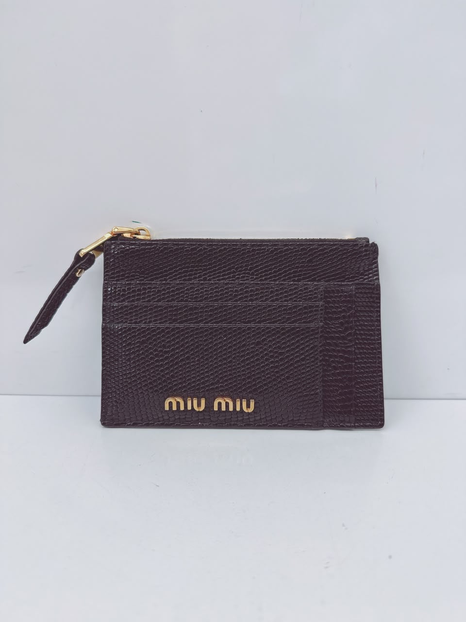 BLACK LIZARD EMBOSSED LEATHER MADRAS CARD HOLDER