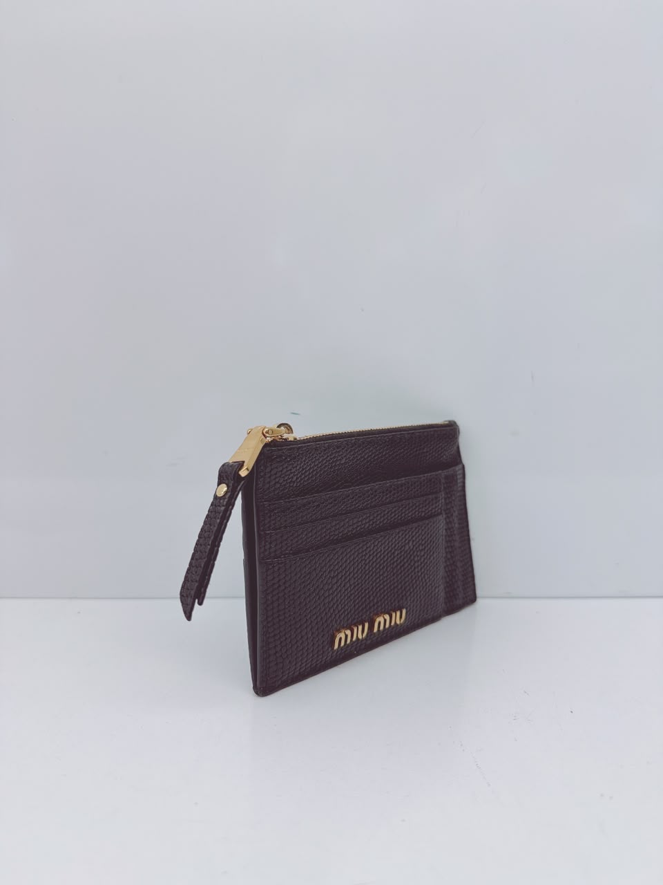 BLACK LIZARD EMBOSSED LEATHER MADRAS CARD HOLDER