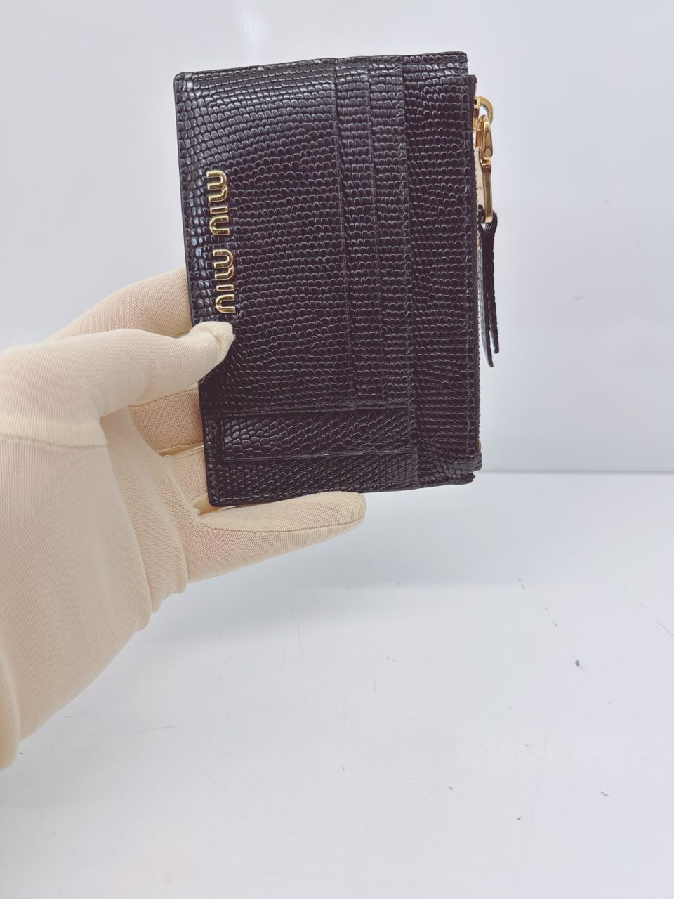 BLACK LIZARD EMBOSSED LEATHER MADRAS CARD HOLDER