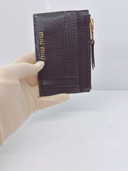 BLACK LIZARD EMBOSSED LEATHER MADRAS CARD HOLDER
