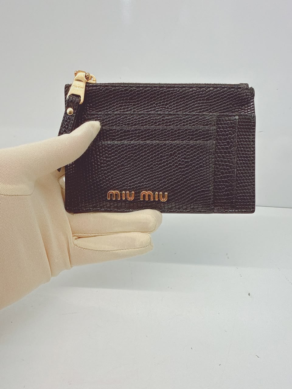 BLACK LIZARD EMBOSSED LEATHER MADRAS CARD HOLDER