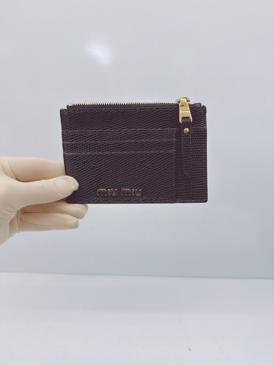 BLACK LIZARD EMBOSSED LEATHER MADRAS CARD HOLDER