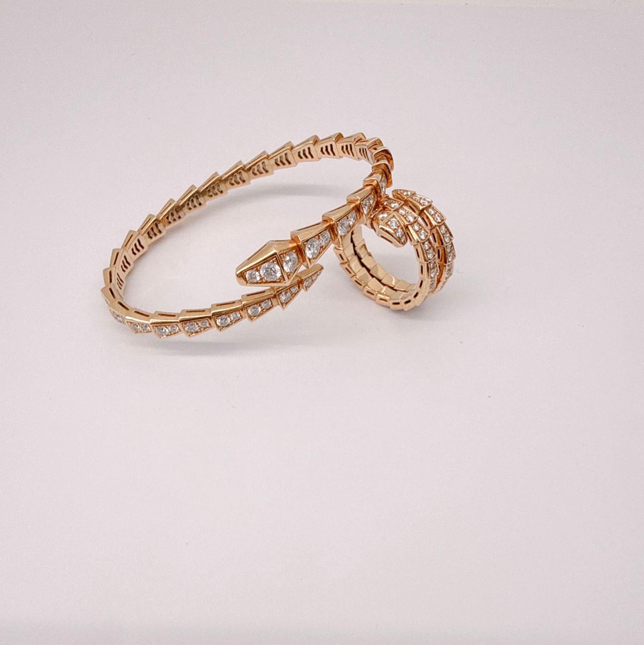 18K ROSE GOLD SERPENTI VIPER DIAMOND BRACELET AND RING SET