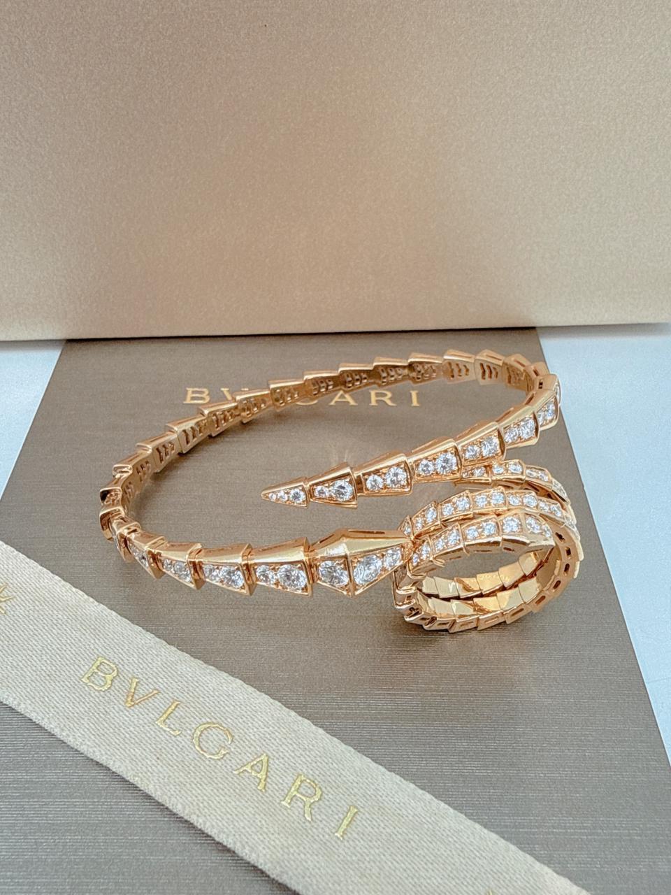 18K ROSE GOLD SERPENTI VIPER DIAMOND BRACELET AND RING SET