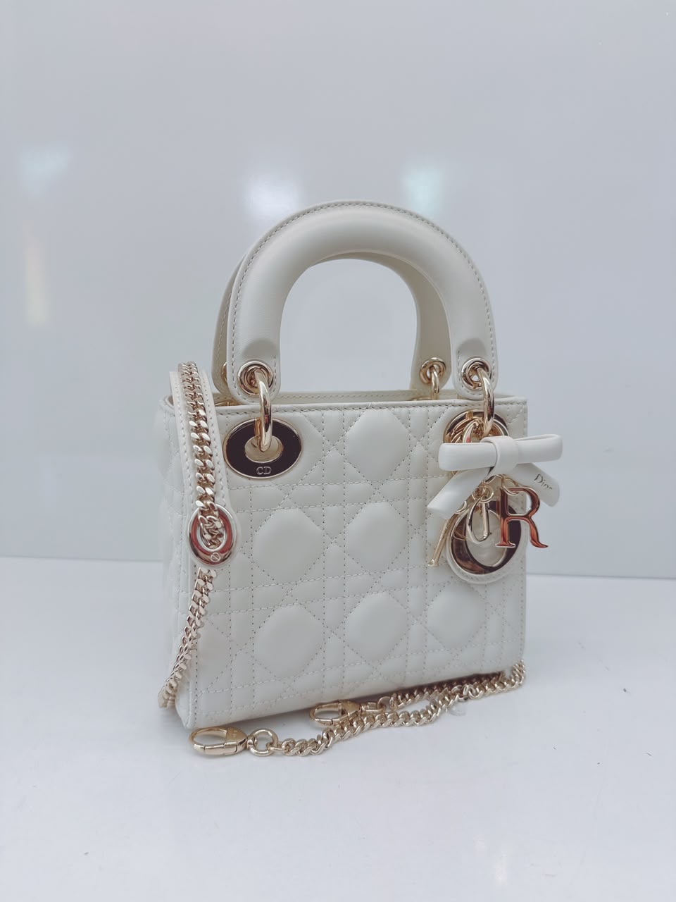 LATTE CANNAGE LAMBSKIN MINI LADY DIOR BAG